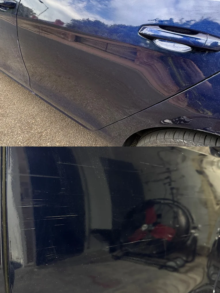 Scratch and paint repair, before and after