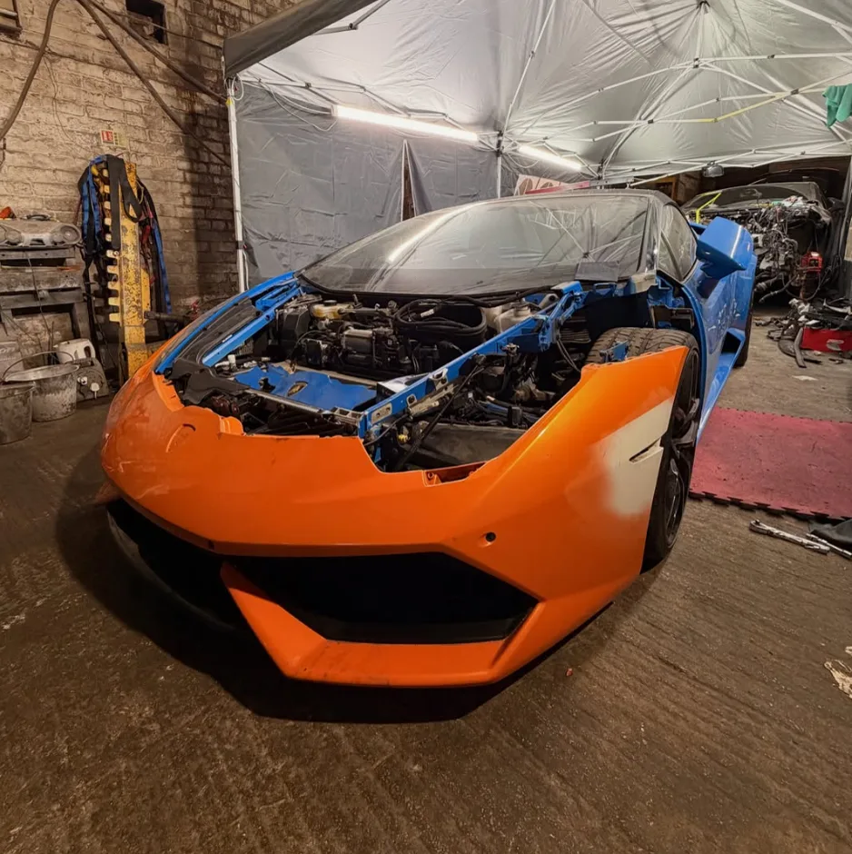 Lamborghini bodywork repair in progress